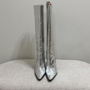 Zara Metallic Silver Heeled Boots